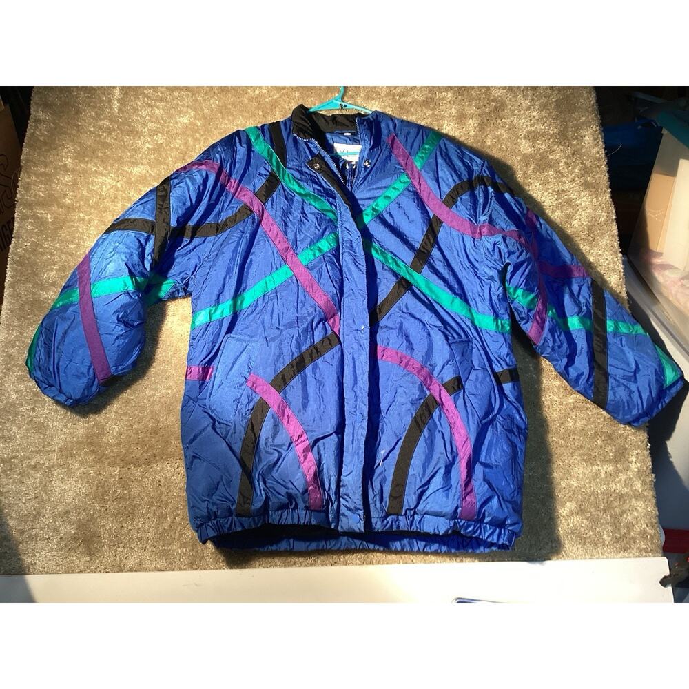Vtg Haband For Her Funky Cool Blue Multicolor Button Zip Jacket Coat Size 3 XL